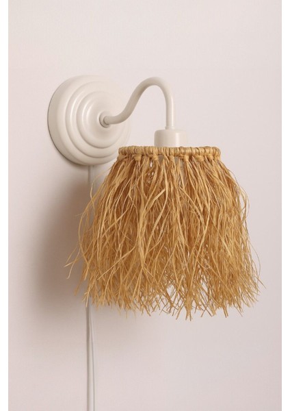 Doğal Rafya Duvar Apliği, Beyaz Metal Gövdeli, El Yapımı Dekoratif Işık, Bohem Tarz Aydınlatma, 27C fiyatları