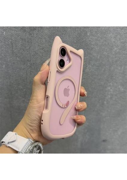 Apple iPhone 16 Plus Uyumlu Kılıf Zebana Magicat Silikon Kılıf (Kablosuz Şaj Destekli) Pembe