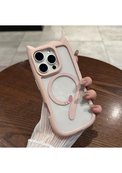 Apple iPhone 16 Pro Uyumlu Kılıf Zebana Magicat Silikon Kılıf (Kablosuz Şaj Destekli) Pembe