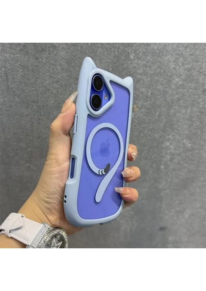 Apple iPhone 16 Plus Uyumlu Kılıf Zebana Magicat Silikon Kılıf (Kablosuz Şaj Destekli) Açık Mavi