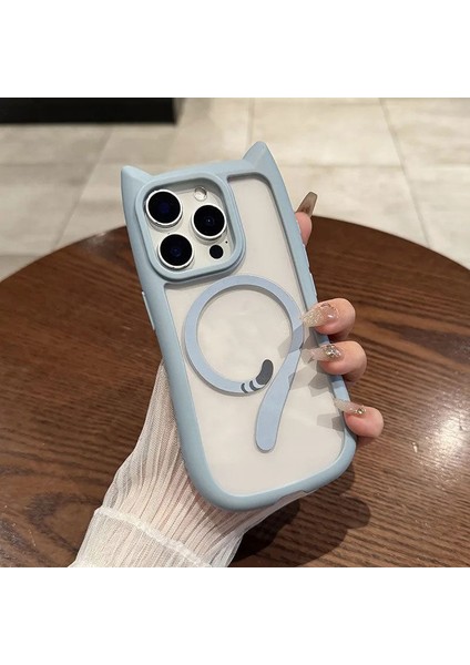 Apple iPhone 13 Pro Max Uyumlu Kılıf Zebana Magicat Silikon Kılıf (Kablosuz Şaj Destekli) Açık Mavi