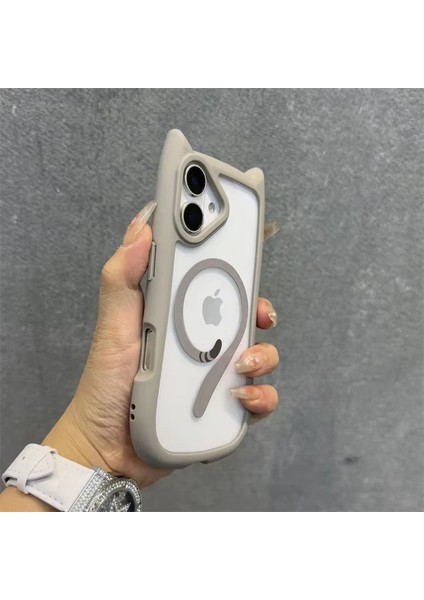 Apple iPhone 16 Plus Uyumlu Kılıf Zebana Magicat Silikon Kılıf (Kablosuz Şaj Destekli) Gri