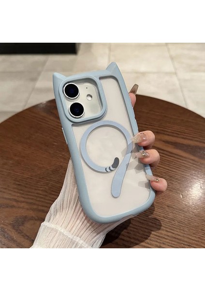 Apple iPhone 12 Uyumlu Kılıf Zebana Magicat Silikon Kılıf (Kablosuz Şaj Destekli) Açık Mavi