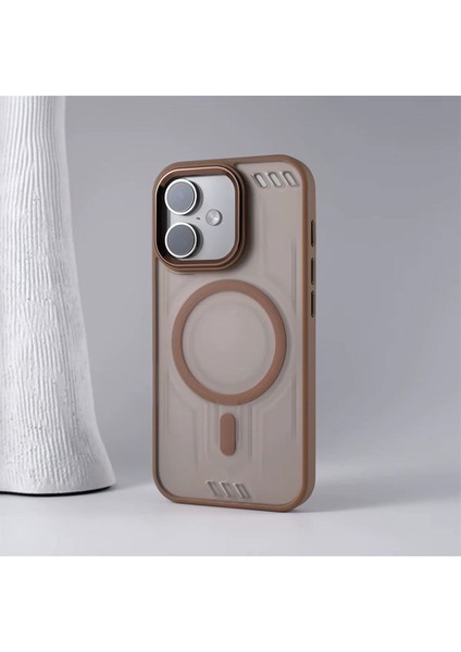 Apple iPhone 16 Plus Uyumlu Kılıf Zebana Vault Silikon Kılıf (Kablosuz Şarj Destekli) Desert Titanyum