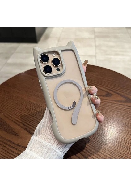 Apple iPhone 16 Pro Uyumlu Kılıf Zebana Magicat Silikon Kılıf (Kablosuz Şaj Destekli) Gri