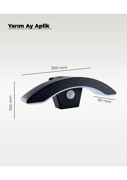 Siyah Sensörlü LED Yarım Ay Aplik 3200K (Sarı Işık)
