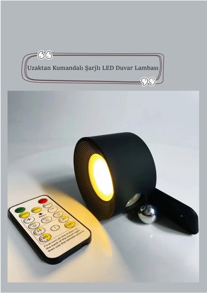 Uzaktan Kumandalı Duvar Lambası – USB Şarjlı 360° Dönebilen Manyetik Esnek Askılı Okuma Lambası