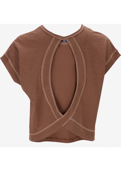 D5SL-TST3571 Kahve Bisiklet Yaka Relaxed Baskılı Kadın T-Shirt fiyatları