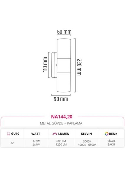 Çift Yönlü Iç Mekan Aplik Bakır Siyah Md-A 5195-20 fırsatları