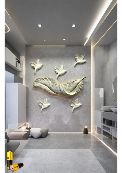 Tüy Aplik Ledli Pilli Dekoratif Duvar Aydınlatma - Şık ve Modern Tasarım -(83*30 cm )