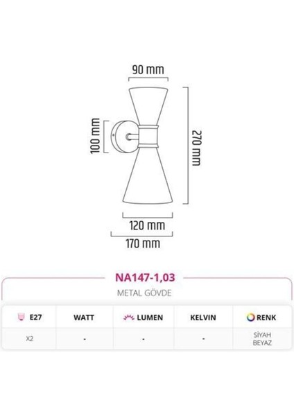 Çift Yönlü Iç Mekan Aplik Beyaz Siyah Md-A 5202-03