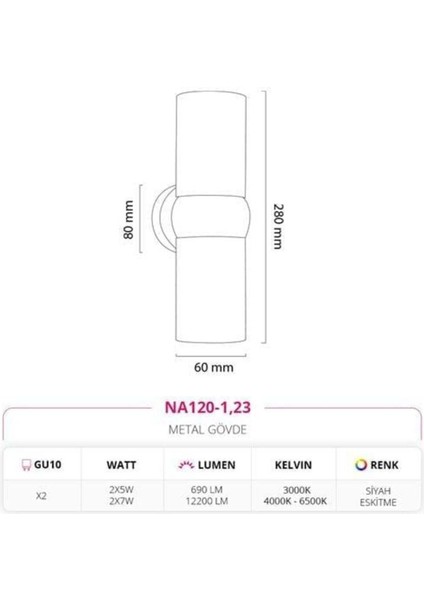 Çift Yönlü Iç Mekan Aplik Siyah Eskitme Md-A 9189-23