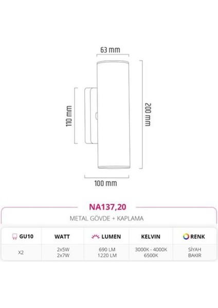 Çift Yönlü Iç Mekan Aplik Siyah Bakır Md-A 5198-20