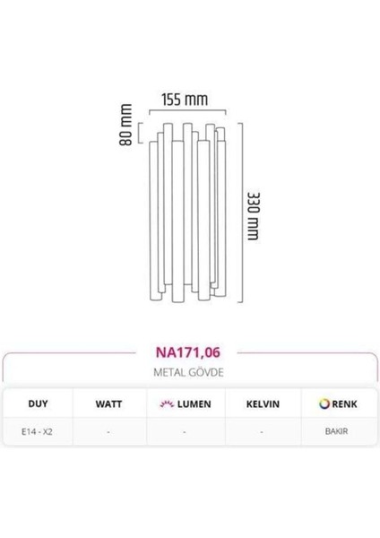 Iç Mekan Çift Yönlü Boru Aplik Bakır Md-A 5218-06