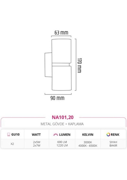 Çift Yönlü Iç Mekan Aplik Siyah Bakır Md-A 5181-20