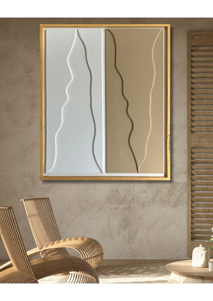 Dekoratif Minimal, 3D Kum Dokulu El Yapımı Soyut Tablo, Tabloda Yeni BOYUT-100X120-TOPRAK, BEYAZT3D5-5250114