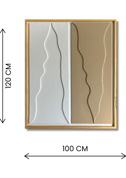 Dekoratif Minimal, 3D Kum Dokulu El Yapımı Soyut Tablo, Tabloda Yeni BOYUT-100X120-TOPRAK, BEYAZT3D5-5250114