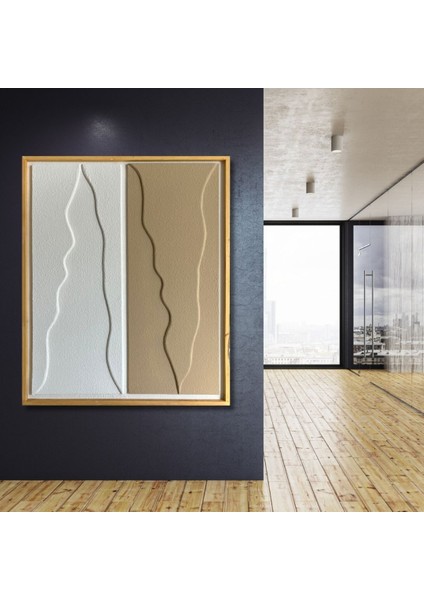 Dekoratif Minimal, 3D Kum Dokulu El Yapımı Soyut Tablo, Tabloda Yeni BOYUT-100X120-TOPRAK, BEYAZT3D5-5250114