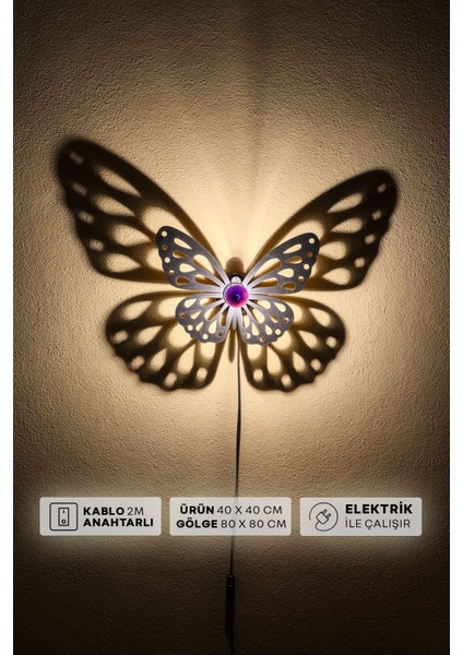 "kelebek Işıltısı" 2m Anahtarlı Dekoratif Desenli Gölge Aplik