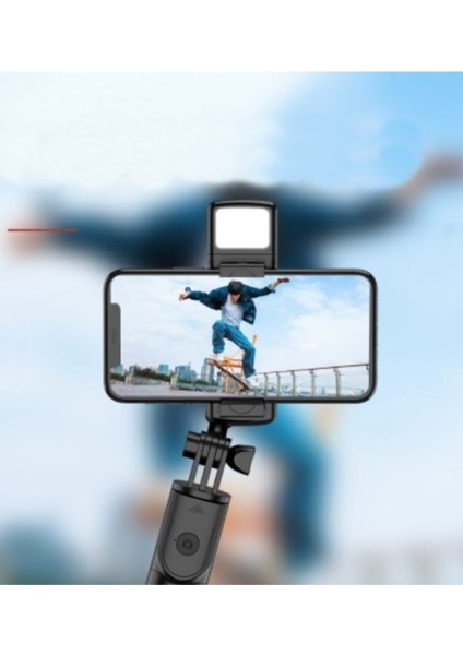 Siyah Kablosuz Kumandalı Telefon Selfie Çubuğu Ayaklı Tripod Bluetooth Kumandalı LED Işıklı