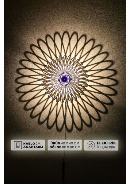 "çiçek Spiral" 2m Anahtarlı Dekoratif Desenli Gölge Aplik