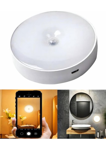 8 LED Şarjlı Hareket Sensörlü Banyo Dolap Merdiven Lambası Yapışkanlı Mıknatıslı Gün Işığı Aplik