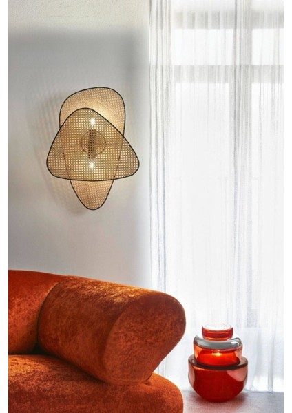 Doğal Bambu Dokulu Modern Aplik Bohem Tarz Duvar Aydınlatma Hazeran Detay Aplik Büyük Boy (45 x 60 cm )