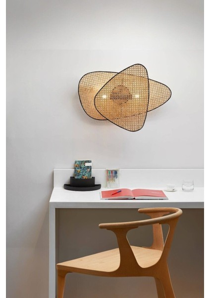 Doğal Bambu Dokulu Modern Aplik Bohem Tarz Duvar Aydınlatma Hazeran Detay Aplik Büyük Boy (45 x 60 cm )