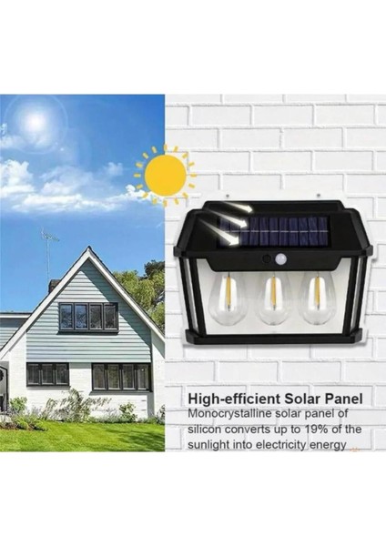 618-3 Üçlü Solar Rustik Duvar Apliği Güneş Enerjili Sensörlü Solar Aplik