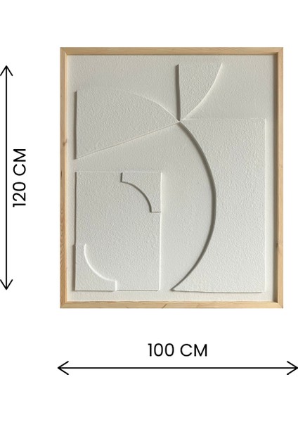 Dekoratif Minimal, 3D Kum Dokulu El Yapımı Soyut Tablo, Tabloda Yeni BOYUT-100X120-KIRIK BEYAZT3D5-54101