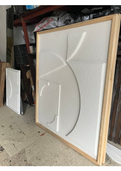 Dekoratif Minimal, 3D Kum Dokulu El Yapımı Soyut Tablo, Tabloda Yeni BOYUT-100X120-KIRIK BEYAZT3D5-54101