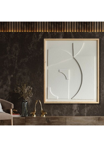 Dekoratif Minimal, 3D Kum Dokulu El Yapımı Soyut Tablo, Tabloda Yeni BOYUT-100X120-KIRIK BEYAZT3D5-54101