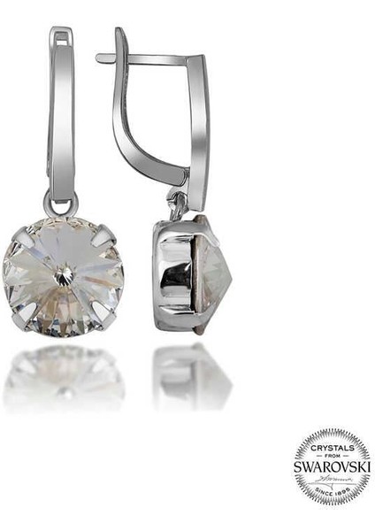 Swarovski Crystal Taşlı Gümüş Beyaz Sallantılı Kadın Küpe