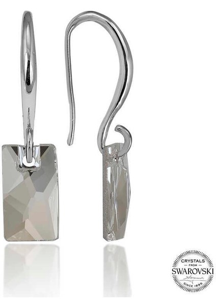 Swarovski Crystal Taşlı Gümüş Beyaz Baget Sallantılı Kadın Küpe