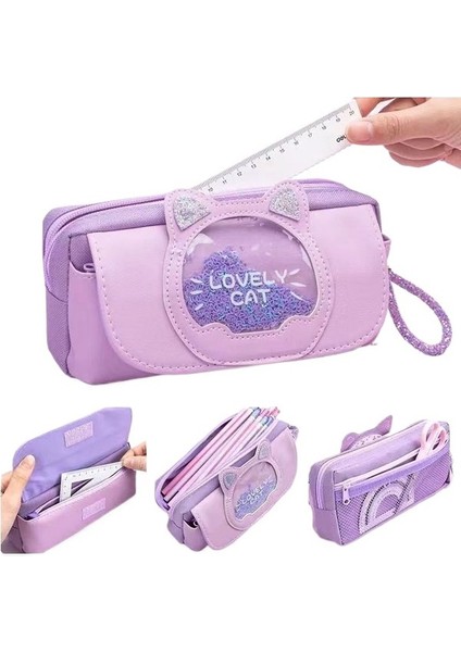 Quicksilver Kedi Kalem Çantası Büyük Kapasiteli Kalem Kutusu (Yurt Dışından)