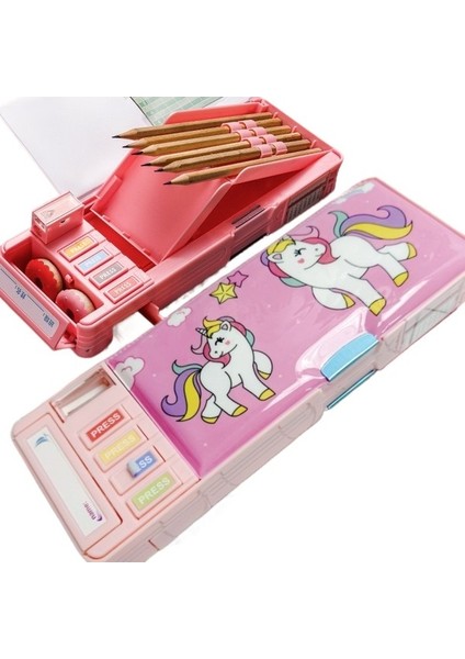 Çift Taraflı Kırtasiye Kutusu Çok Işlevli Düğmeli Kalem Kutusu (Yurt Dışından)