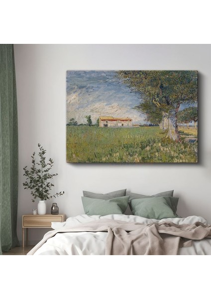 Vincent Van Gogh - Buğday Tarlasında Çiftlik Evi Kanvas Tablo