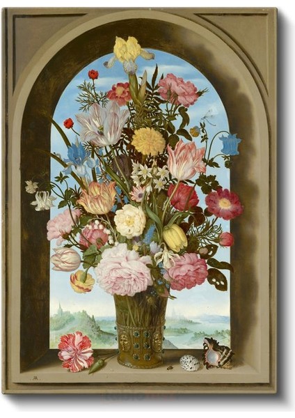 Ambrosius Bosschaert - Kemerli Pencerede Çiçekler Kanvas Tablo