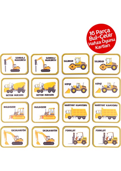 Çocuklar Için Ahşap Eğitici ve Öğretici 16 Parçalı Bul Çevir Eşleştirme Kartları - 3