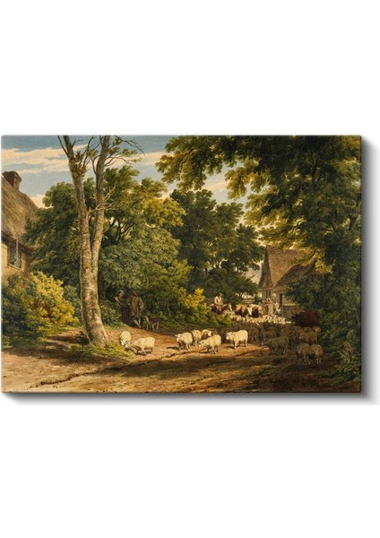 John Constable - Kırsal Köy ve Koyun Sürüsü Kanvas Tablo