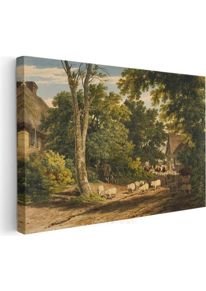 John Constable - Kırsal Köy ve Koyun Sürüsü Kanvas Tablo