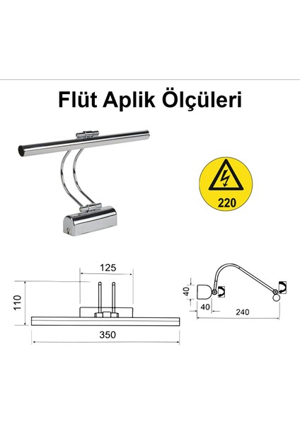 Flüt LED Aplik Elektrikli 3200K Gün Işığı Banyo Tablo Çalışma Masası Duvar Aydınlatma Gümüş