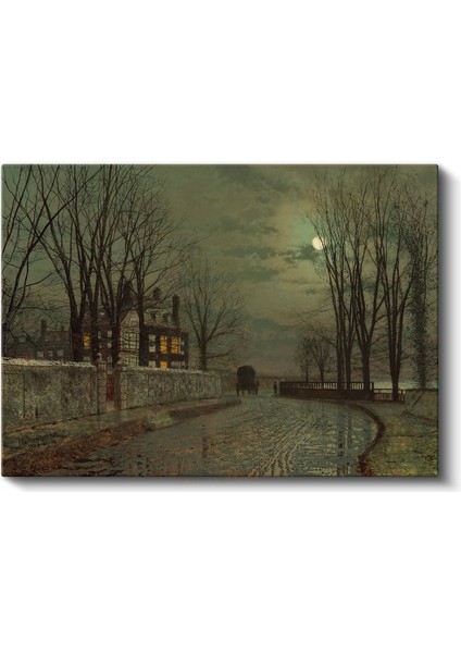 John Atkinson Grimshaw - Ay Işığında Kış Manzarası Kanvas Tablo