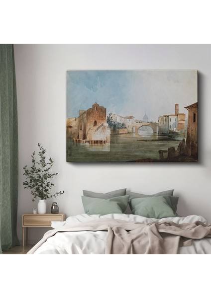 J.m.w. Turner - Italya Nehir ve Köprü Manzarası Kanvas Tablo