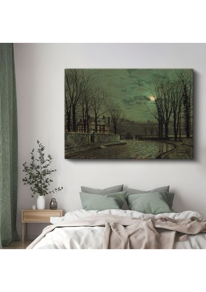 John Atkinson Grimshaw - Ay Işığında Malikane Kanvas Tablo