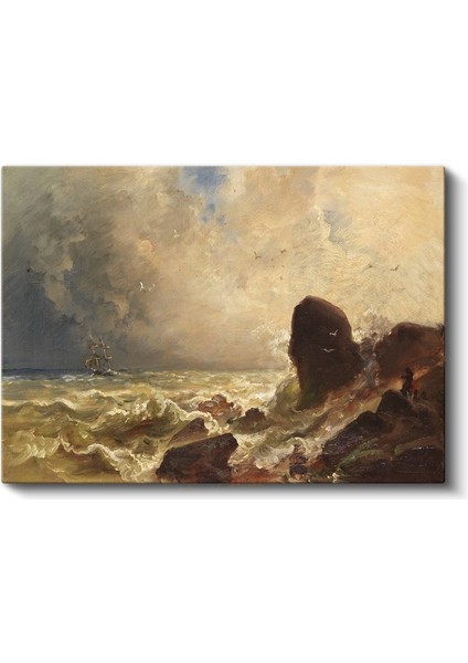 Andreas Achenbach - Fırtınalı Denizde Gemi Kanvas Tablo