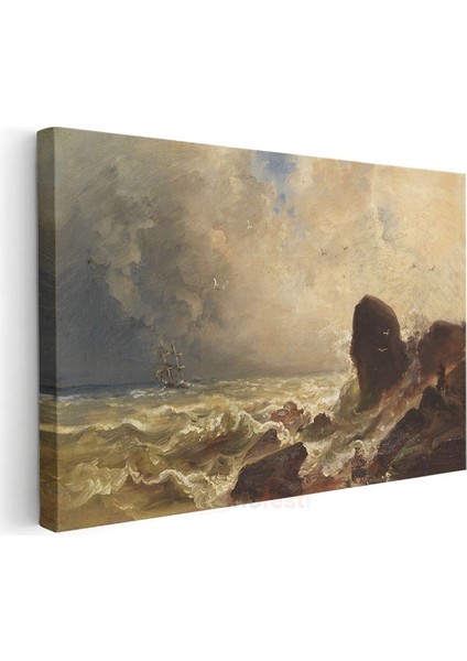 Andreas Achenbach - Fırtınalı Denizde Gemi Kanvas Tablo