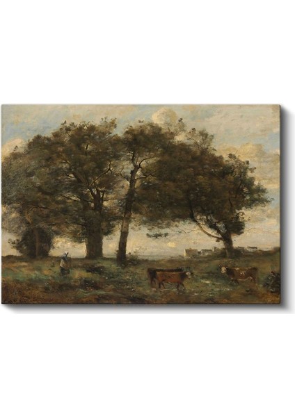 Jean-Baptiste-Camille Corot - Ağaçlar ve Çoban Kanvas Tablo
