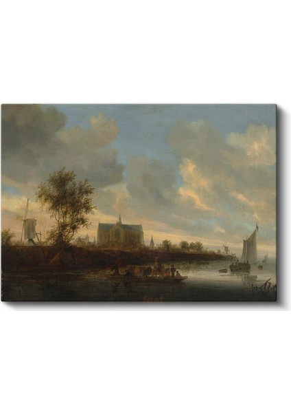 Jan Van Goyen - Nehir Kıyısında Kilise Manzarası Kanvas Tablo fiyatları