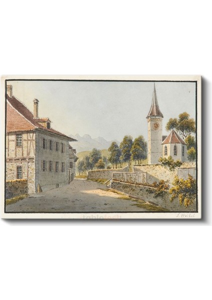 Johann Ludwig Aberli - Isviçre Köyü Kanvas Tablo